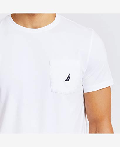 Nautica Men's Solid Crew Neck Short Sleeve Pocket T-Shirt, White, Large