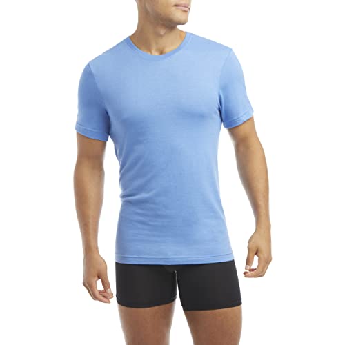 Evolve Men's Performance Cotton 3 Pack Crew Neck T-Shirt, Navy Heather/Denim Heather/Blue Heather, Small