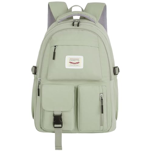 FIORETTO Lightweight School Backpack Womens, Cute School Bag for Teenager Girls, 14 Inch Laptop Rucksack Casual Daypack Backpack for Travel College Work Green