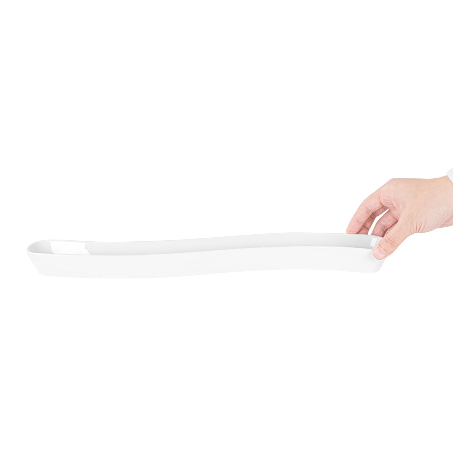Restaurantware Swerve 14 Ounce Olive Plate 1 Curved Olive Tray - Small Chip Resistant White Porcelain Olive Canoe Dishwasher Safe For Snacks Condiments Or Appetizers