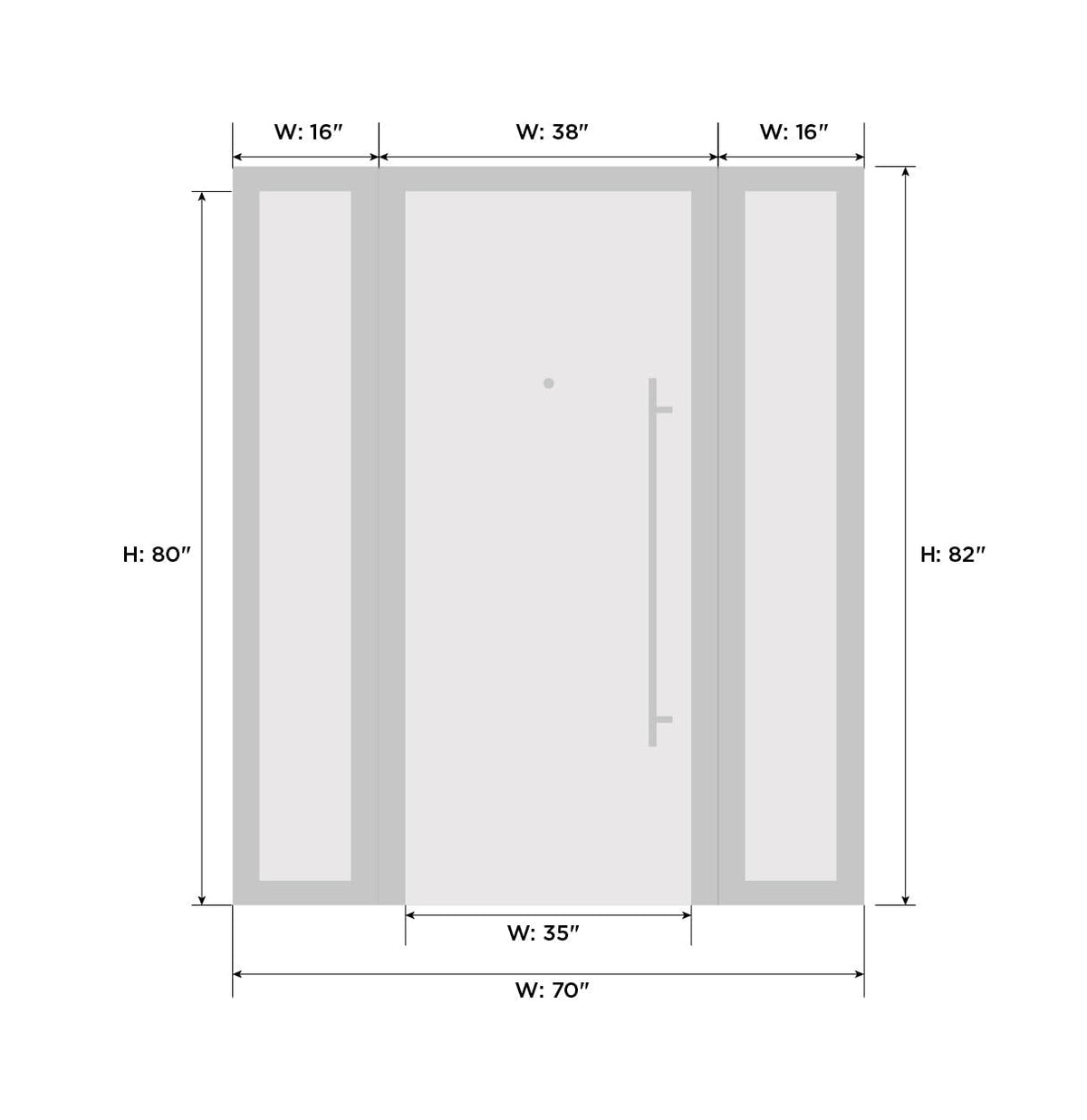 VDOMDOORS Front Exterior Prehung Metal-Plastic Door Frosted Glass | Manux 8113 Matte Black | 2 Side Sidelite Transoms | Residential Doors Entrance Patio Garage 68 x 80 (W16+36+16 x H80) Left-Inswing