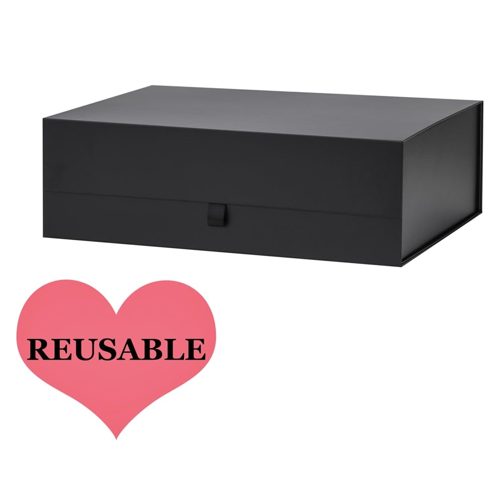 PLINJOY Extra Large Black Gift Box 16.5x14x5.5 Inches,Gift Boxs for Presents with Lid Magnetic Closure Collapsible,Groomsman Proposal Box,Birthday, Christmas,for Clothes and Large Gifts