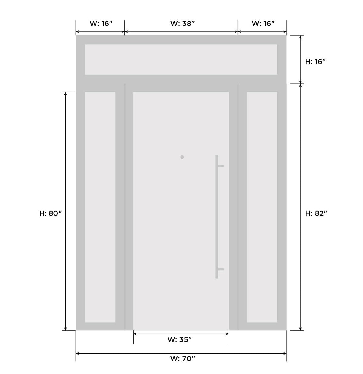 VDOMDOORS Front Exterior Prehung Fiberglass Door Frosted Glass/Manux 8002 Matte Black / 2 Side and Top Exterior Window/Entrance Patio Garage-W14+36+14" x H80+14"-Left-Hand Inswing