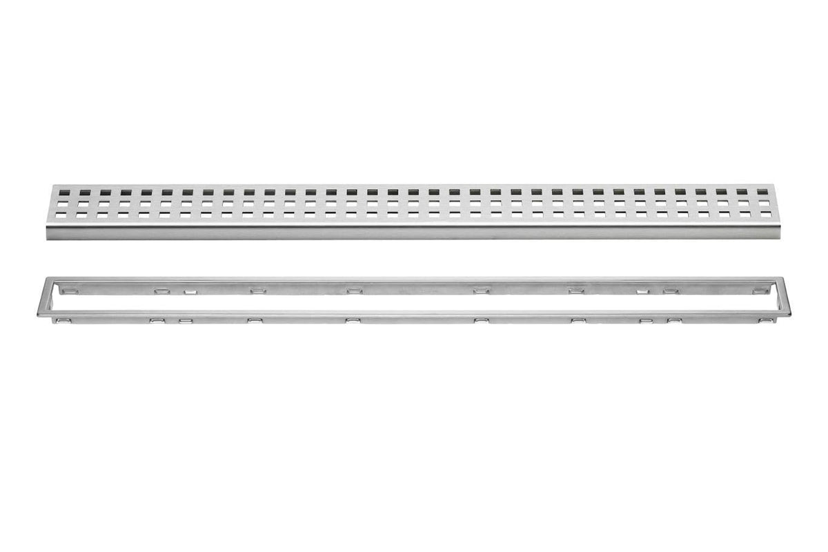Schluter Kerdi-Line Brushed Stainless Steel Grate Assembly for Tile and Stone Coverings - Adjustable, Square Design - 3/4" Frame, 60" Length - KL1B19EB150