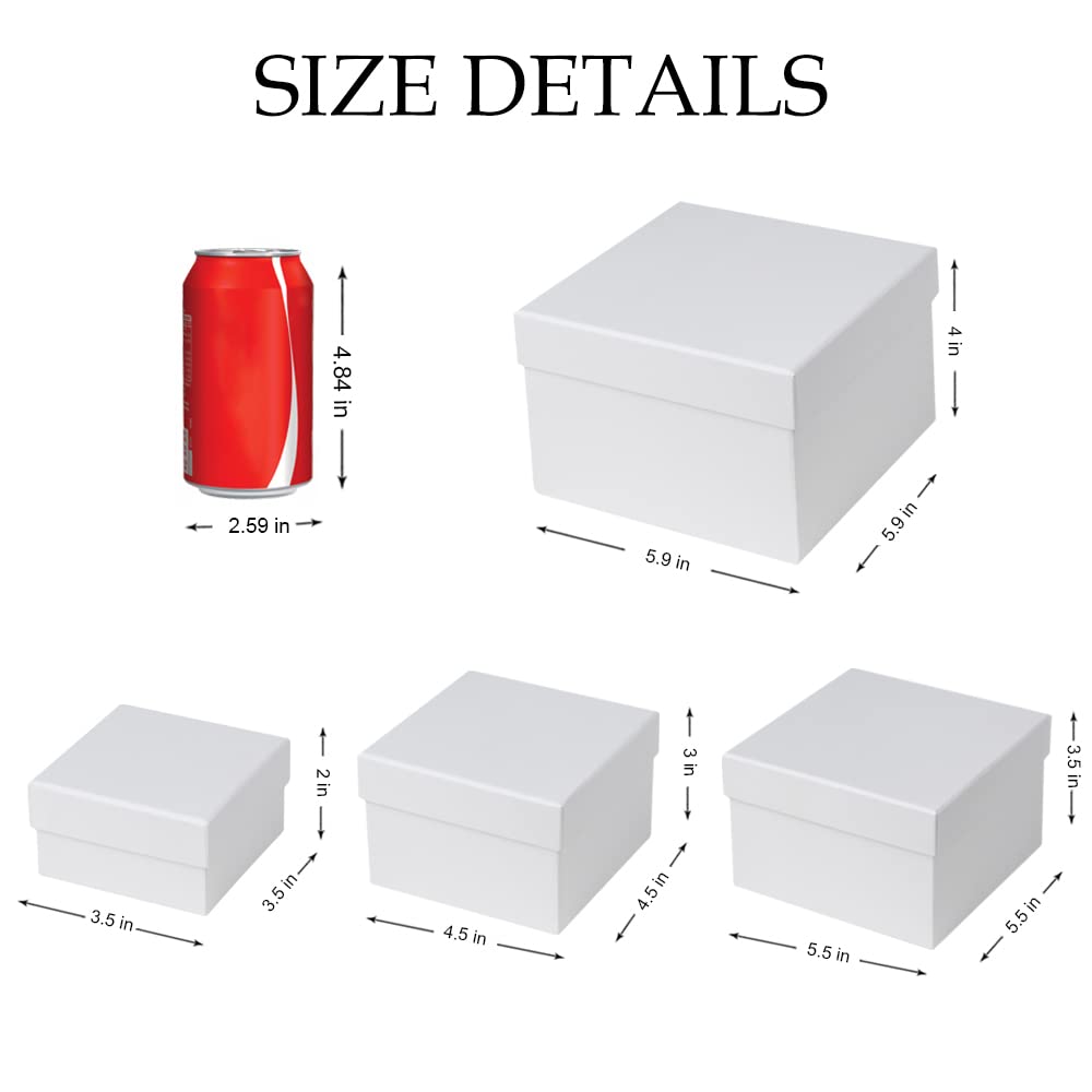 Oairse White Gift Boxes with Lids Nesting Gift Boexs for Presents Set of 4 Small White Gift Boxes for Flower Arrangements Paper Mache Boxes for Bridesmaid, Proposal, Wedding, Birthday, Party Favor