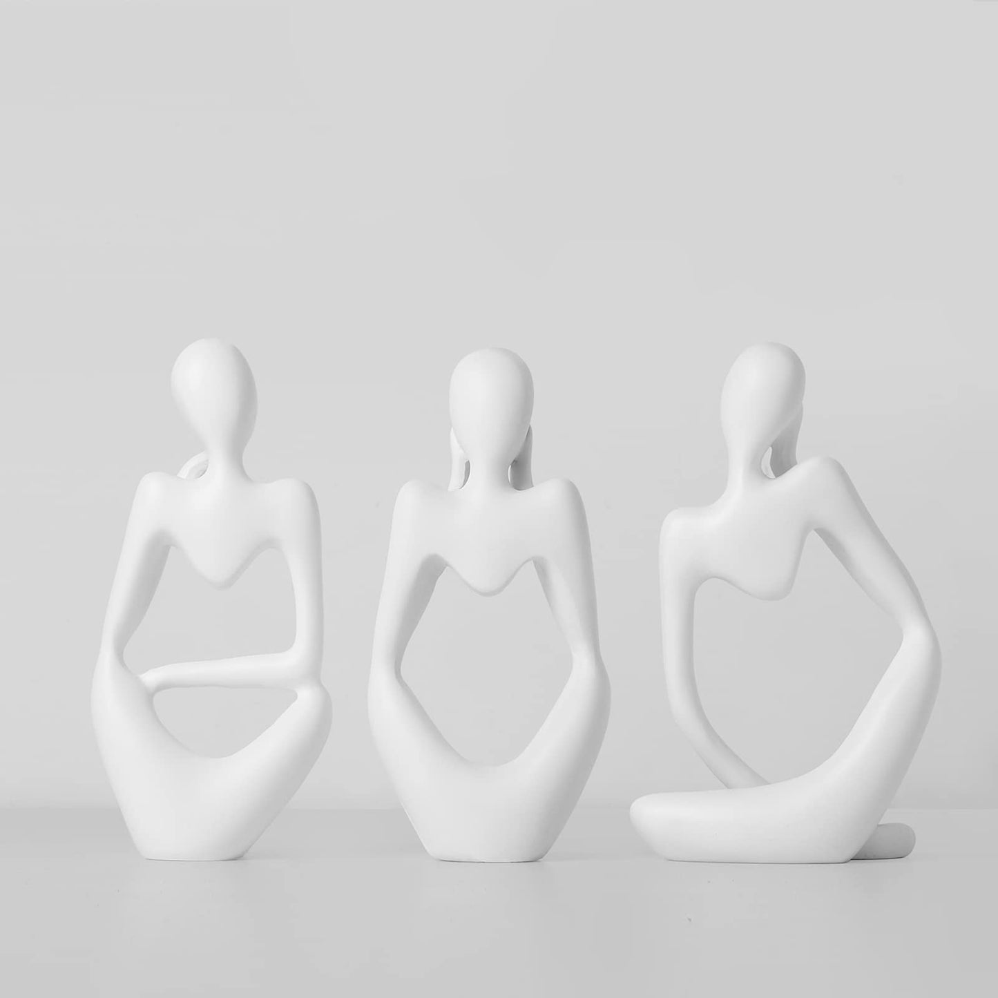 BrownLove 3pcs Decor White Thinker Statue Abstract Art Sculpture,Resin Collectible Figurines for Home Living Room Office Shelf Decoration