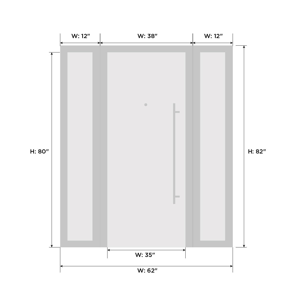VDOMDOORS Front Exterior Prehung Metal-Plastic Door | Manux 8415 Walnut | 2 Side Sidelite Transoms | Residential Doors Entrance Patio Garage 56 x 80 (W12+32+12 x H80) Right-Inswing