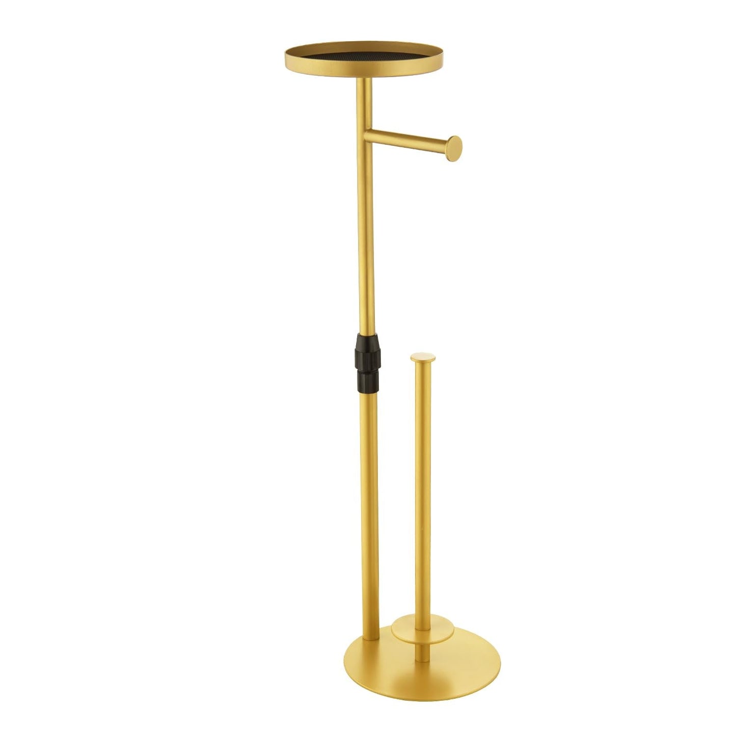 ZBMDDEY Toilet Paper Holder Stand, Bright Gold, for Bathroom Floor Standing, Adjustable Height and Heavy Paper Holder Stores 4 Reserve Rolls