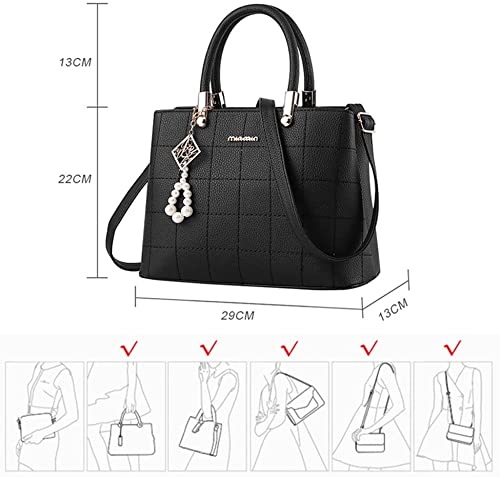 BestoU Women Handbag Shoulder Bag Fashion Ladies PU Leather Tote Messenger Bag with Plush Ball(Upgraded Version)(Black)