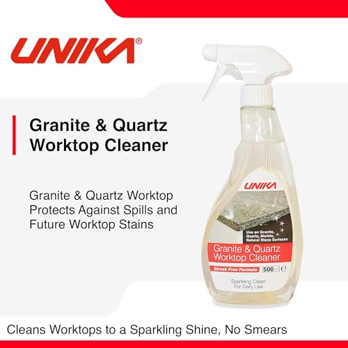 UNIKA Granite and Quartz Worktop Cleaner Spray 500ml – Daily Non-Abrasive Surface Cleaner for Kitchen, Marble, Natural Stone – Biodegradable & High Gloss Finish