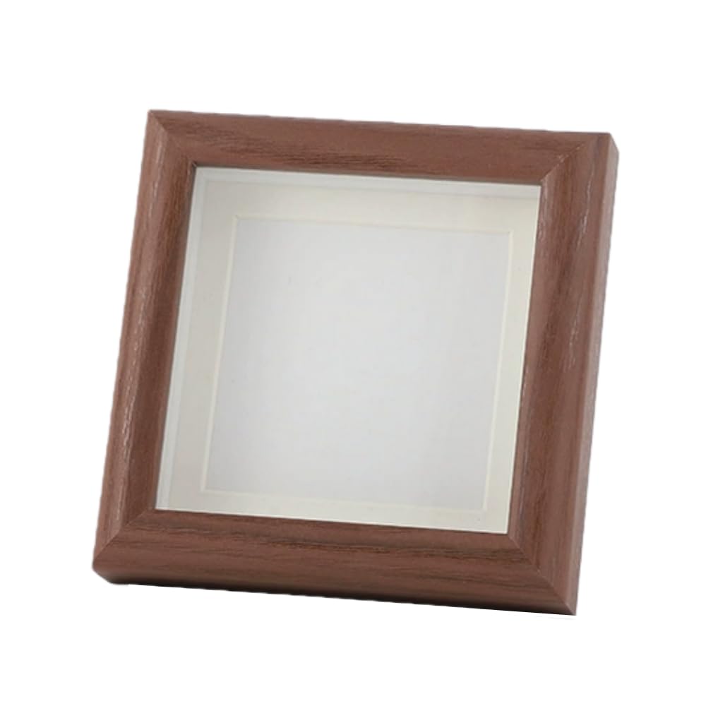 8x8 Wooden Shadow Box Frame Picture Frames,Walnut Display Case with 7x7 Cut Mat Board Show Kit,Table Desk Top or Wall Hanging Square Picture Frame with Plexiglass for Tiny Photos,Medals,Pins,Tickets
