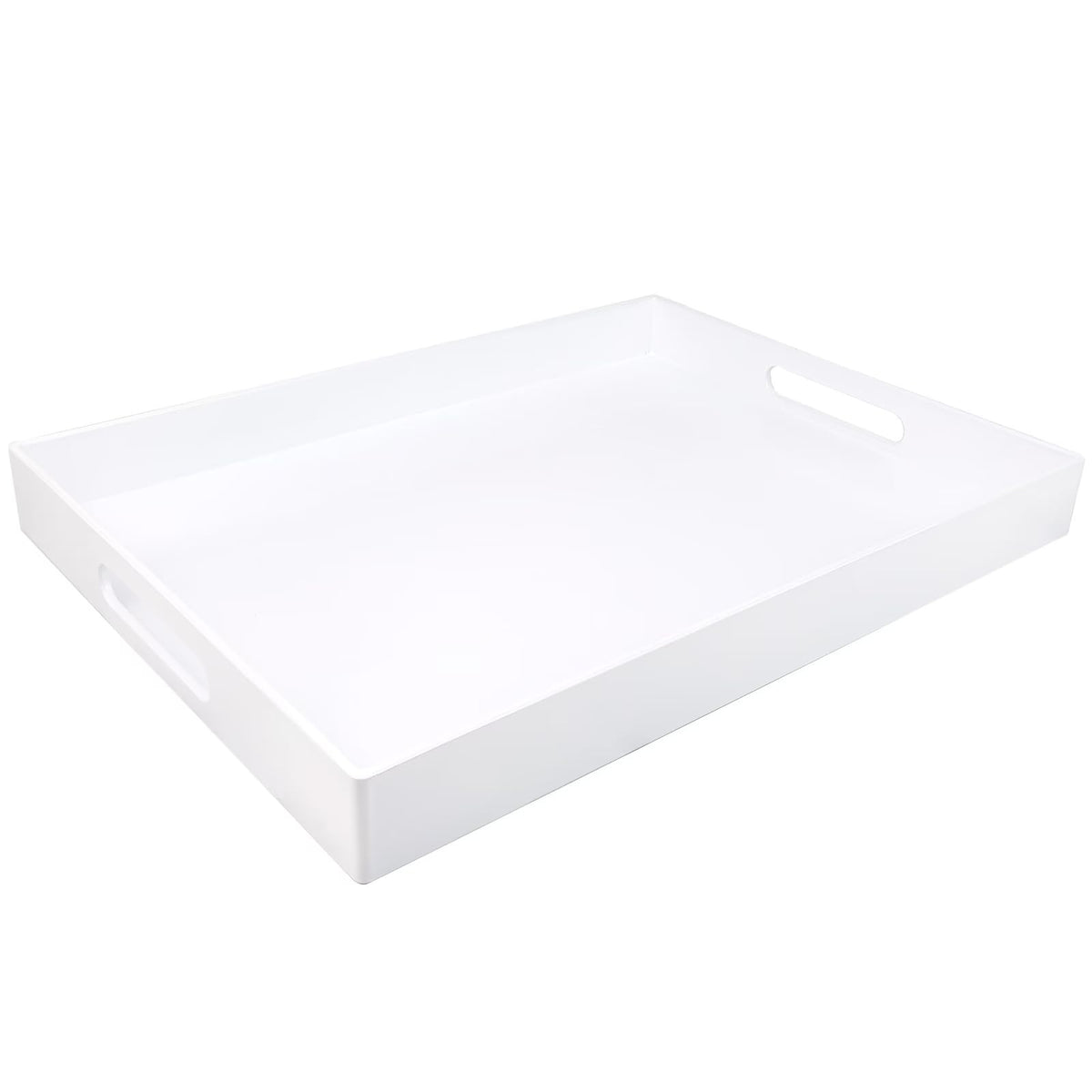 SforGUVA White Serving Tray for Coffee Table, Rectangular Plastic Decorative Tray with Handles for Entertaining, Outdoor Patio, Living Room, Ottoman, Bathroom Counter, 11.8”*15.7”*1.6”