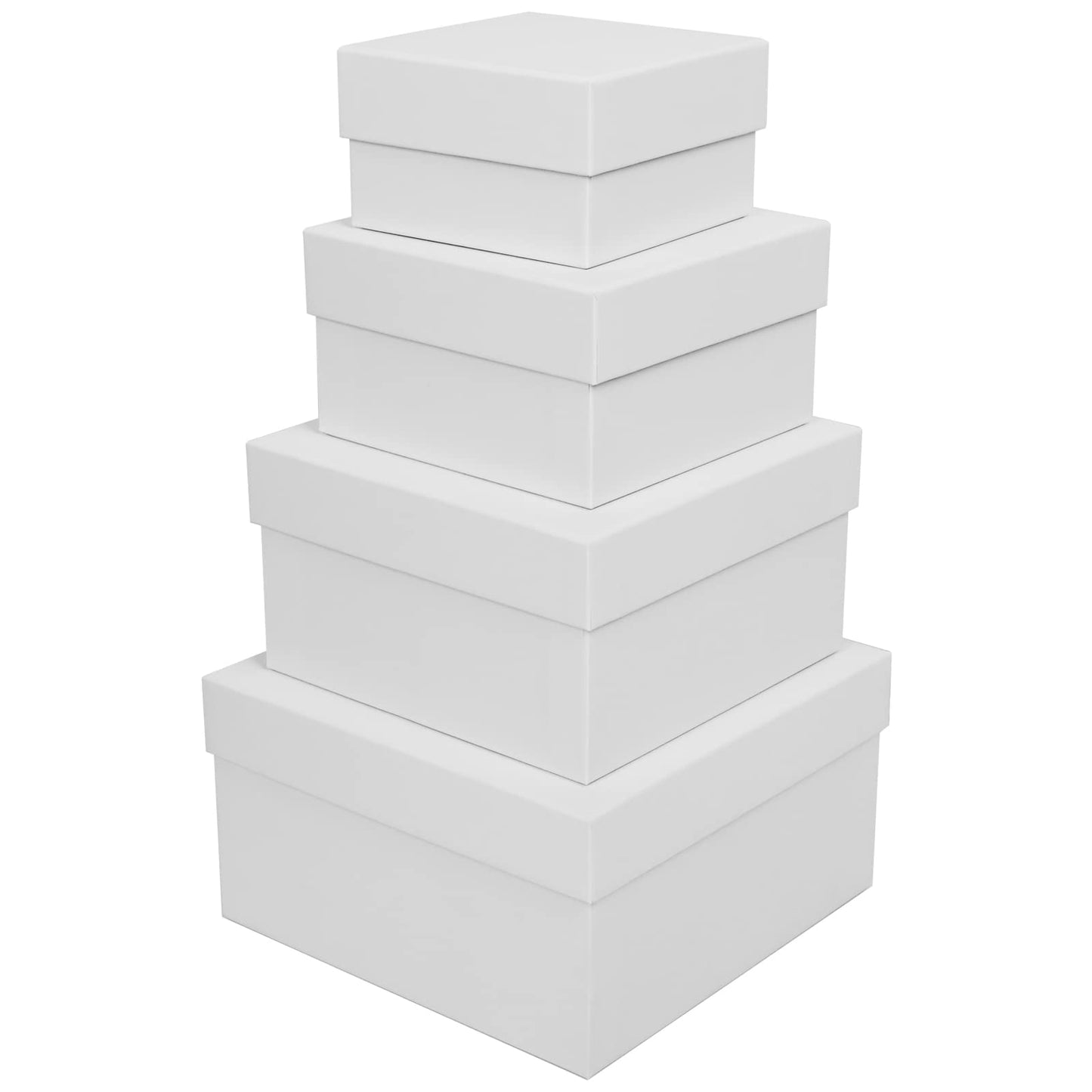 White Gift Boxes for Presents 4 Pack Nesting Gift Boxes with Lids,3.7“-6.4“ Assorted Sizes Square Stackable Boxes for Birthday Wedding Christmas Party Gift Wrapping