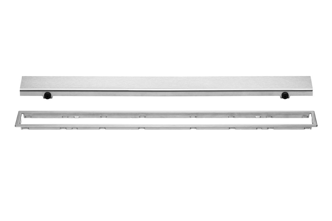 Schluter Kerdi-Line Brushed Stainless Steel Grate Assembly for Tile and Stone Coverings - Thick Coverings, Solid Design - 3/4" Frame, 20" Length - KL1AR19EB50