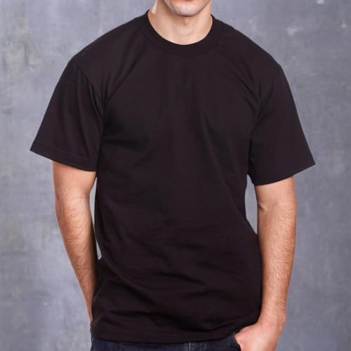 PRO 5 Men's Super Heavy Short Sleeve Crew Neck T-Shirt, Black, Large (3 Pack)