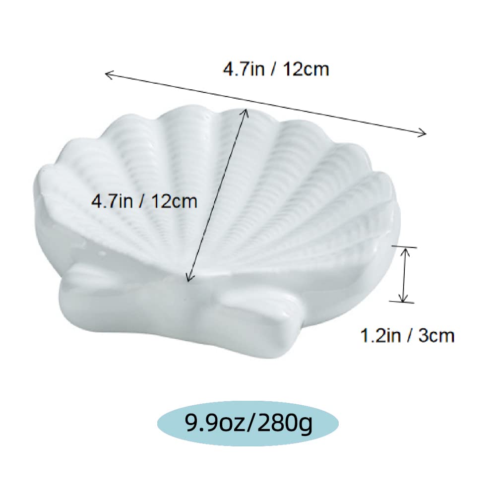 Shell Soap Dish, Starfish Jewelry Dish Tray, Ceramic Ocean Soap Holder for Bathroom,Tub, Kitchen Sink & Vanity Spaces(Shell)