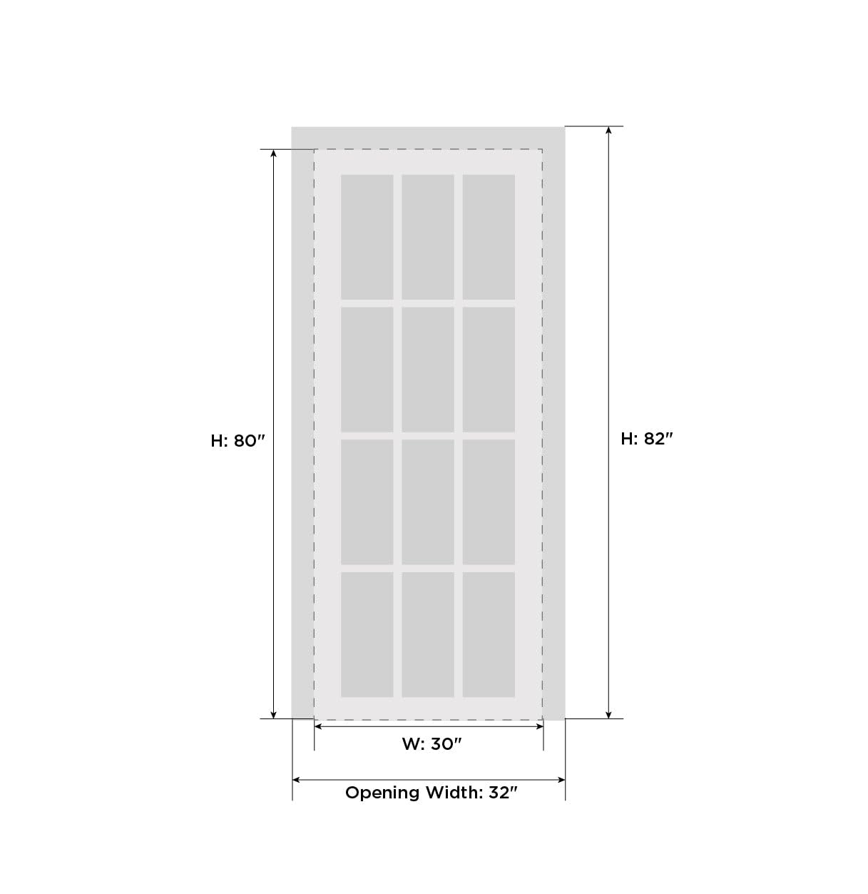 Solid French Pre-Hung Door 30 x 80 inches | Lucia 2366 Matte Black Clear Glass | Single Regular Panel Frame Trims Handle | Bathroom Bedroom Sturdy Doors