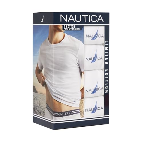 Nautica Men's 4-Pack Cotton Limited Edition Crew Neck T-Shirts, White 05 Logo
