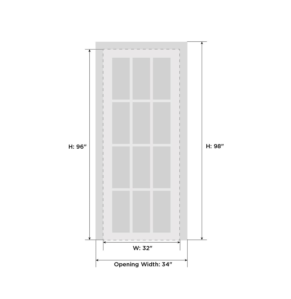 Sartodoors Quadro 4002 | 32 x 96 | Black Matte Interior Single Swing Door with Frosted Glass | Solid MDF Door in Modern French Style | Hardware Included