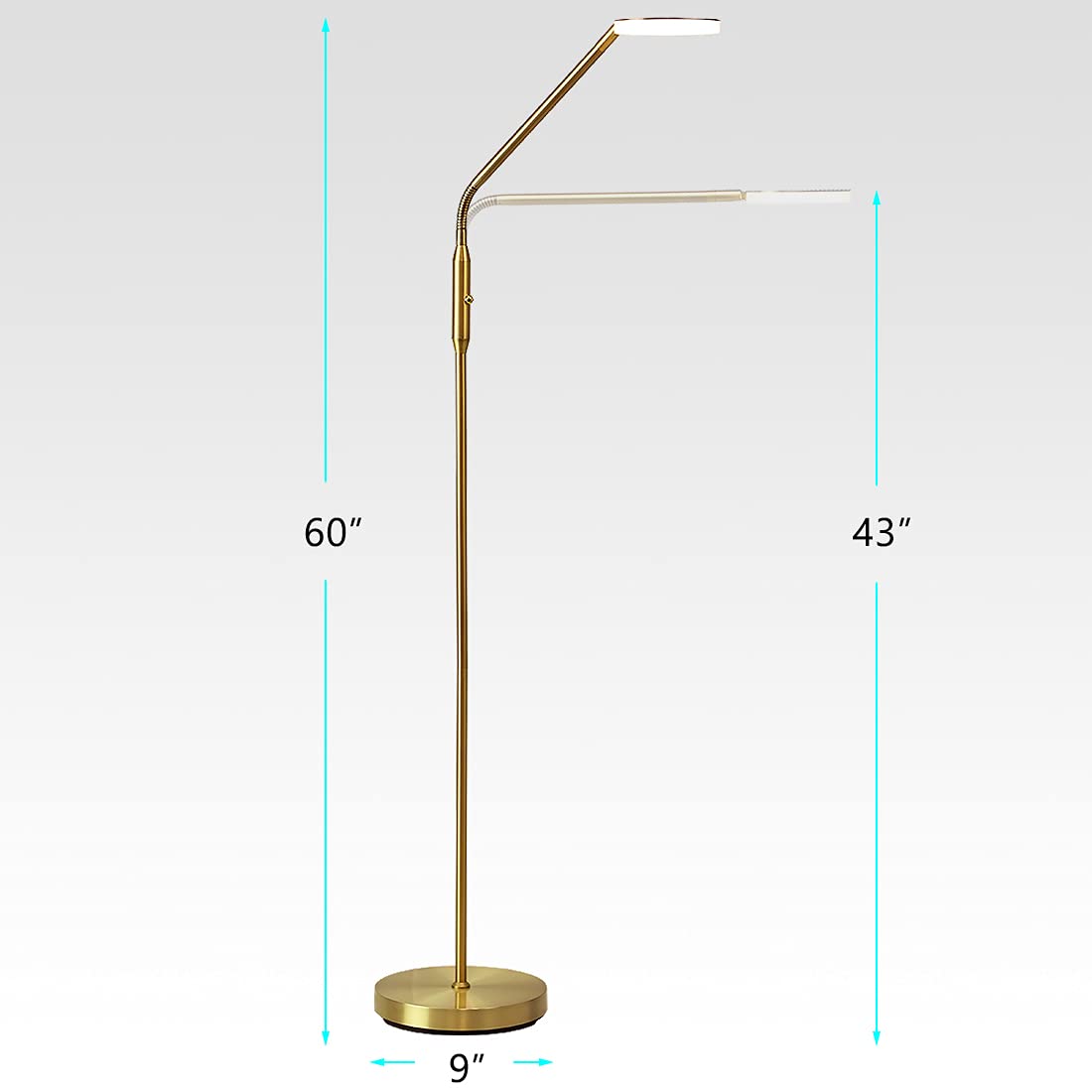 O’Bright Moon - Dimmable LED Floor Lamp, Adjustable Color Temperature for Bedside Reading, Work Light, Art/Crafting Light, Sewing, 360° Flexible Gooseneck, Rotatable Lighting, Antique Brass