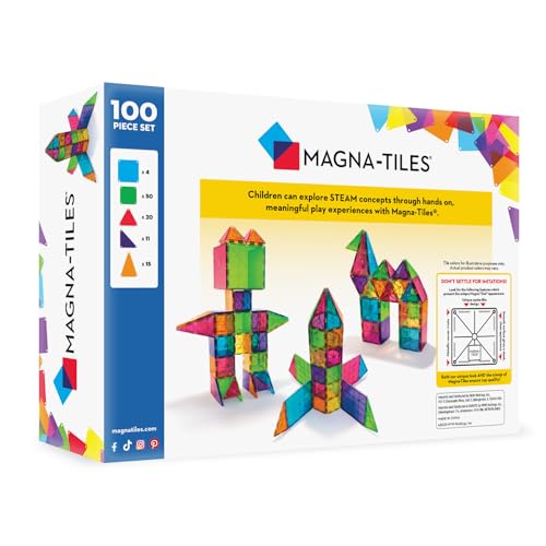 MAGNA-TILES Classic 100-Piece Magnetic Construction Set, The ORIGINAL Magnetic Building Brand, Rainbow
