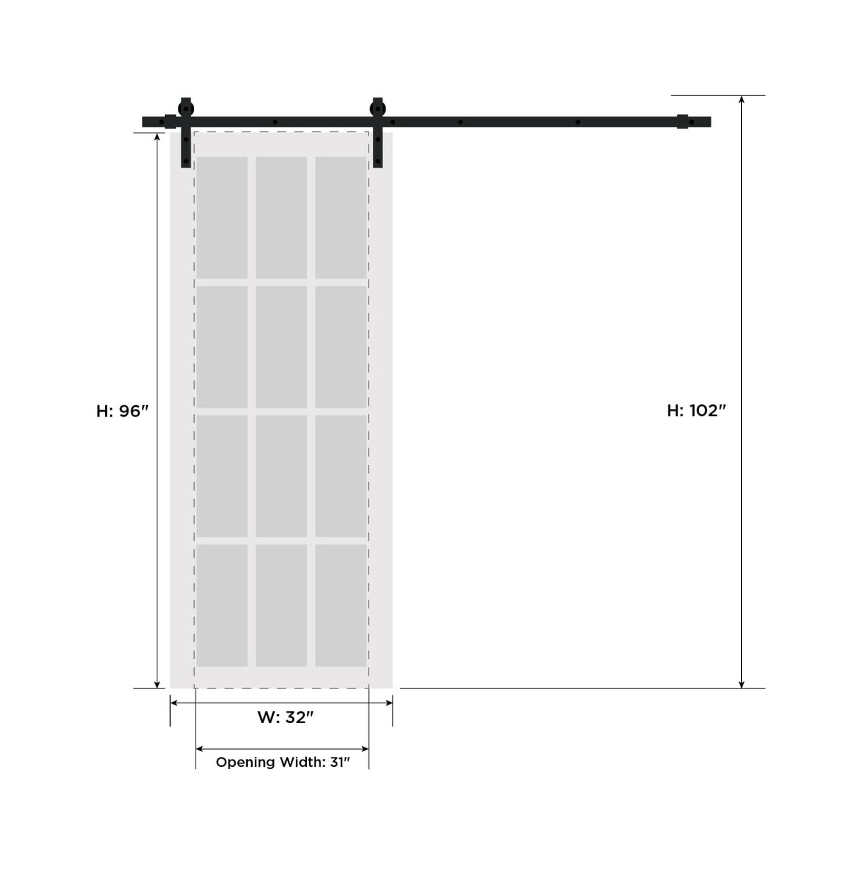 SARTODOORS Quadro 4088 Barn Door 32 x 96 in, Black Matte Solid MDF Core, Sliding Interior Door Slab with 6.6 FT Black Rail Hardware Included