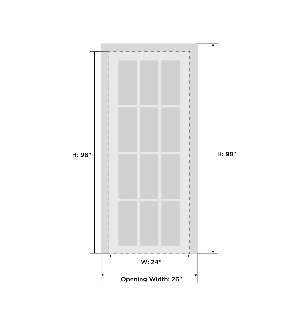 SARTODOORS Modern Solid French Door Frosted Glass 24 x 96 inches with Handle | Planum 2102 White Matte | Single Regural Panel Frame Trims | Bathroom Bedroom Sturdy Doors