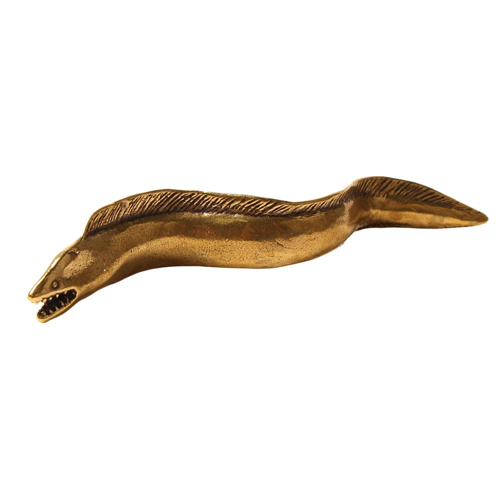 Acxico 1pc Deep-Sea Ribbon Fish Brass Sculpture, Antique Bronze Finish, Intricate Swimming Pose for Office Desk, Home Decor, Collector's Item