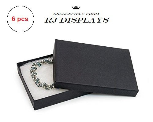 RJ Displays Jewelry Gift Boxes – 6 Pack Matte Black Cotton-Filled Cardboard Box for Necklace, Bracelet, Earring,Ornament Gifts,Jewelry Boxes with Lids, Bulk Gift Packaging – 7 1/8" x 5 1/8" x 1 1/8"