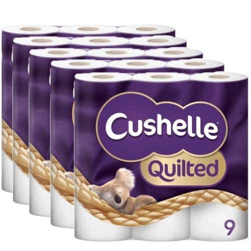 Cushelle Quilted 9 Roll Toilet Roll Tissue Paper 45 Rolls, 9 Count (Pack of 5)