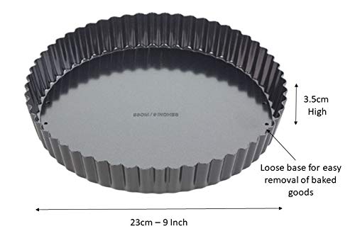 Tala Performance 23 cm Dia Fluted Tart Tin, Professional Gauge Carbon Steel with Eclipse Non-Stick Coating, Loose Base, Perfect for savoury or Sweet tarts, flans, quiches, or Desserts, Black