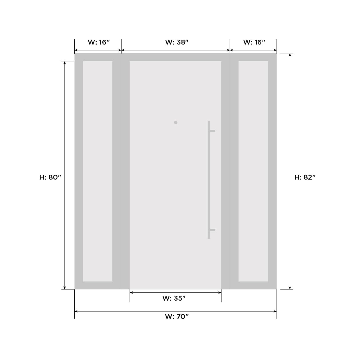 VDOMDOORS Front Exterior Prehung Fiberglass Door Clear Glass/Manux 8555 Matte Black Clear Glass / 2 Side Exterior Windows / W16+36+16 x H80-Right-hand Inswing