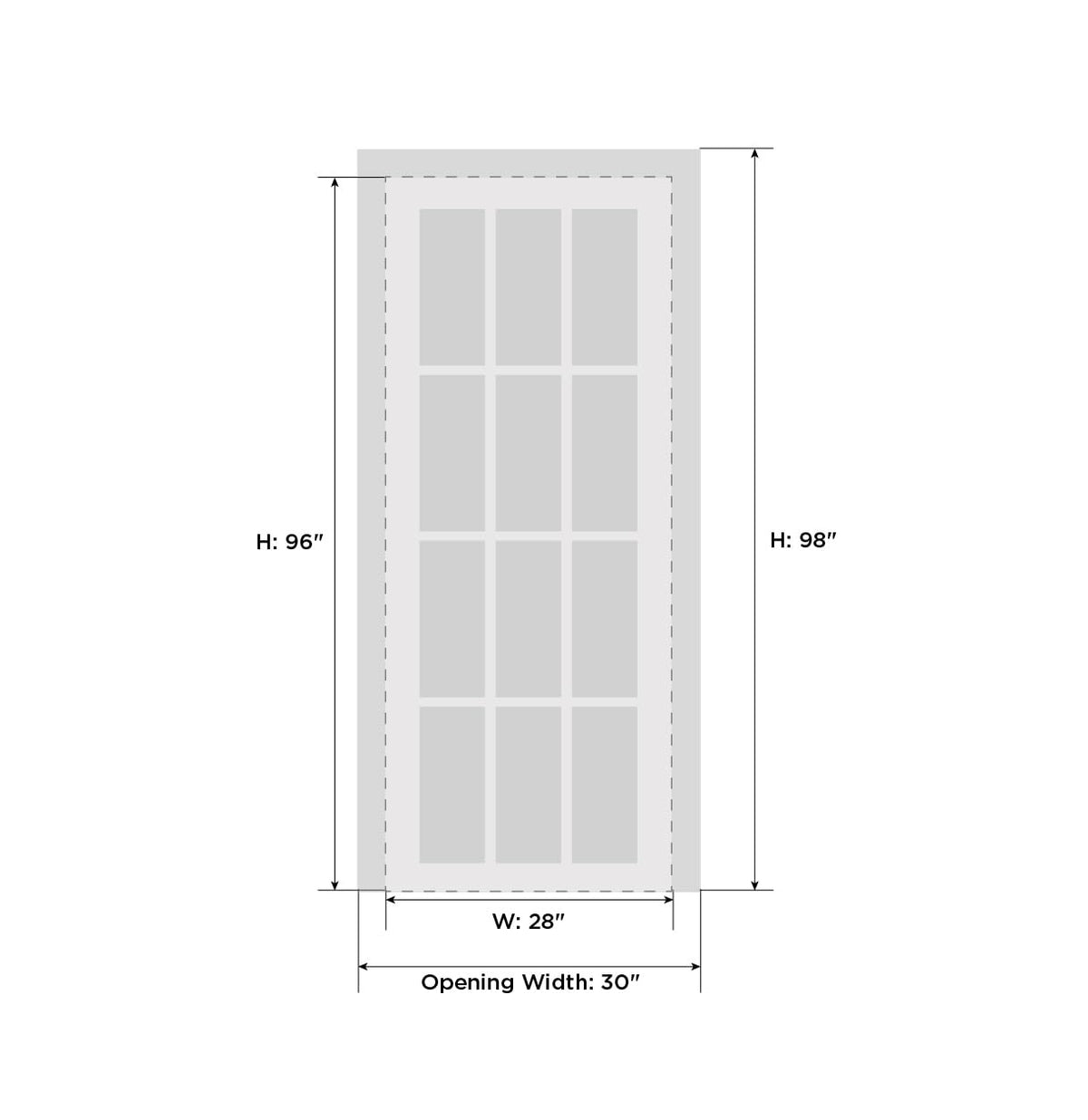 VDOMDOORS Solid French Door 28 x 96 inches/Mela 7001 Matte White/Single Regular Panel Frame Handle/Bathroom Bedroom Modern Doors