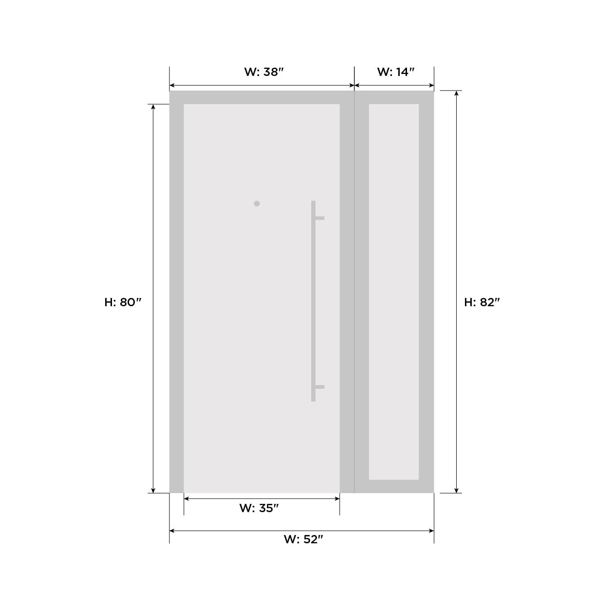 VDOMDOORS Front Exterior Prehung Metal-Plastic Door Frosted Glass | Manux 8111 Matte Black | Side Sidelite Transom | Residential Doors Entrance Patio Garage 50 x 80 (W36+14 x H80) Right-Inswing