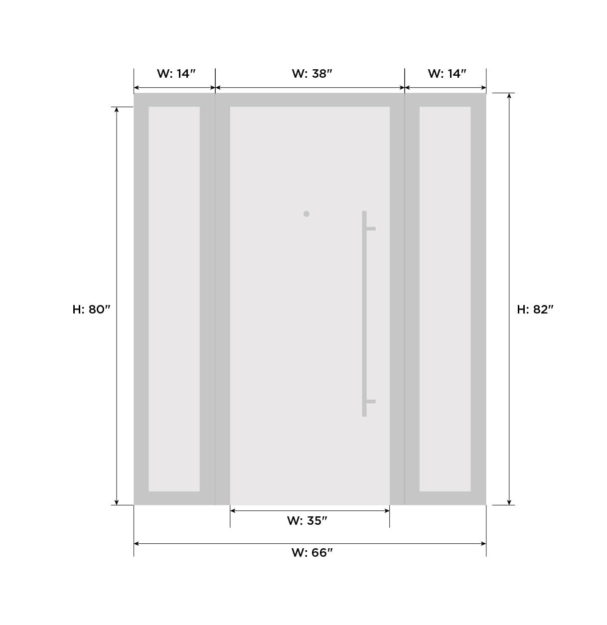 VDOMDOORS Front Exterior Prehung Metal-Plastic Door Frosted Glass | Manux 8113 Matte Black | 2 Side Sidelite Transoms | Residential Doors Entrance Patio Garage 64 x 80 (W14+36+14 x H80) Right-Inswing