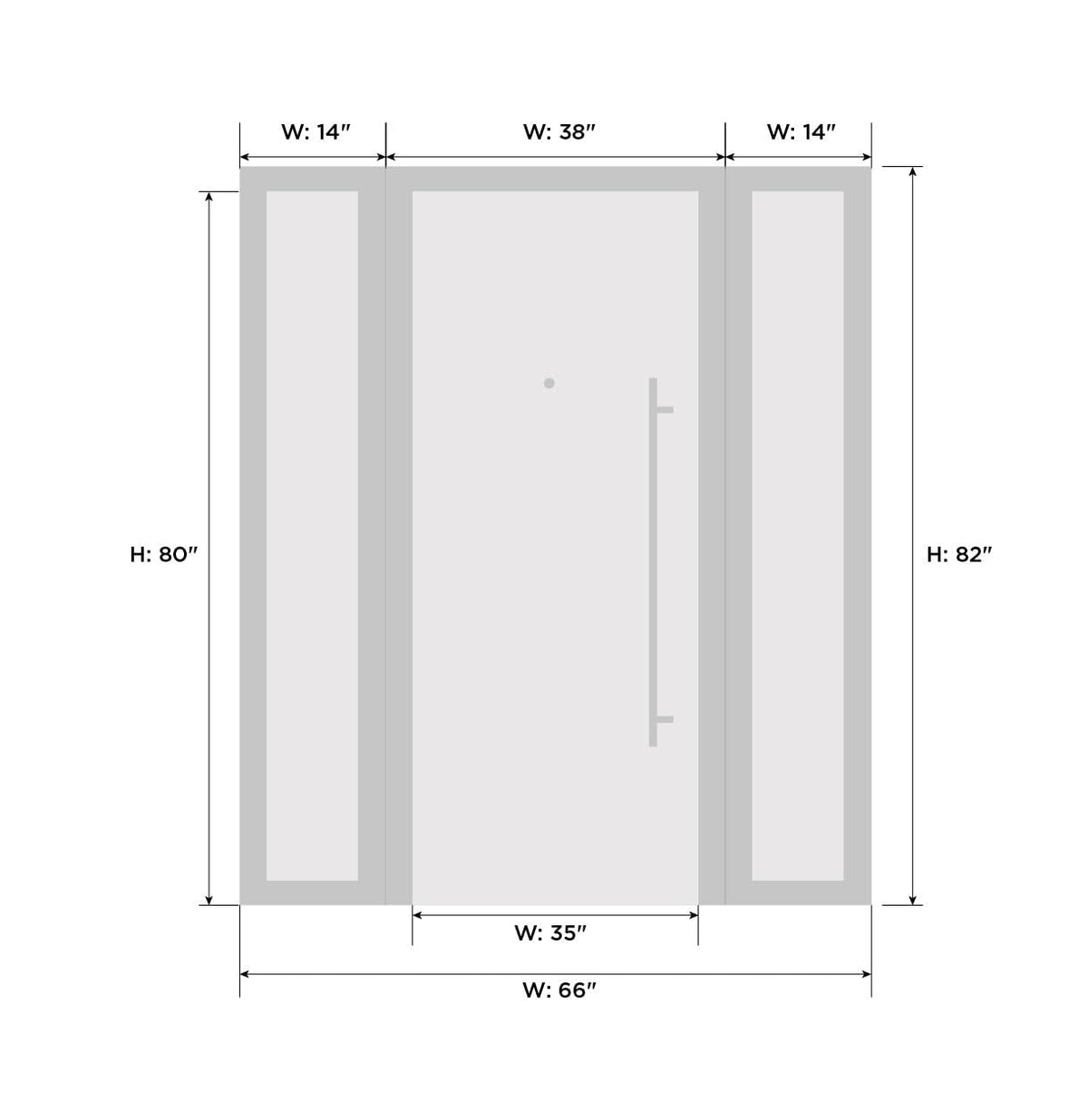 VDOMDOORS Front Exterior Prehung Metal-Plastic Door Frosted Glass | Manux 8933 Matte Black | 2 Side Sidelite Transoms | Residential Doors Entrance Patio Garage 60 x 80 (W14+32+14 x H80) Right-Inswing