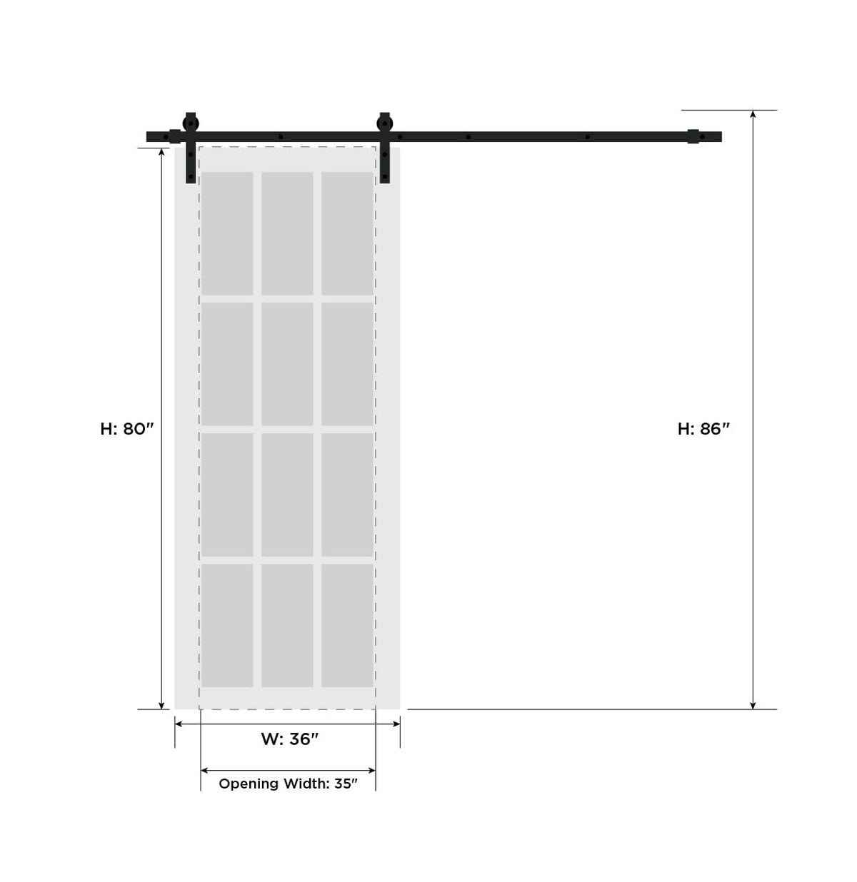 SARTODOORS Interior Modern Barn Door 36 x 80 inches | Basic 0111 Arctic White | 6.6FT Silver Rail Track Heavy Hardware Set | Solid Panel Interior Doors