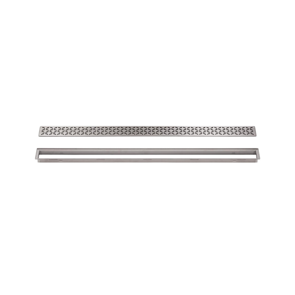 Schluter Kerdi-Line Brushed Stainless Steel Grate Assembly for Tile and Stone Coverings - Adjustable, Floral Design - 29/32" Frame, 35-7/16" Length - KL1IFE23EB90