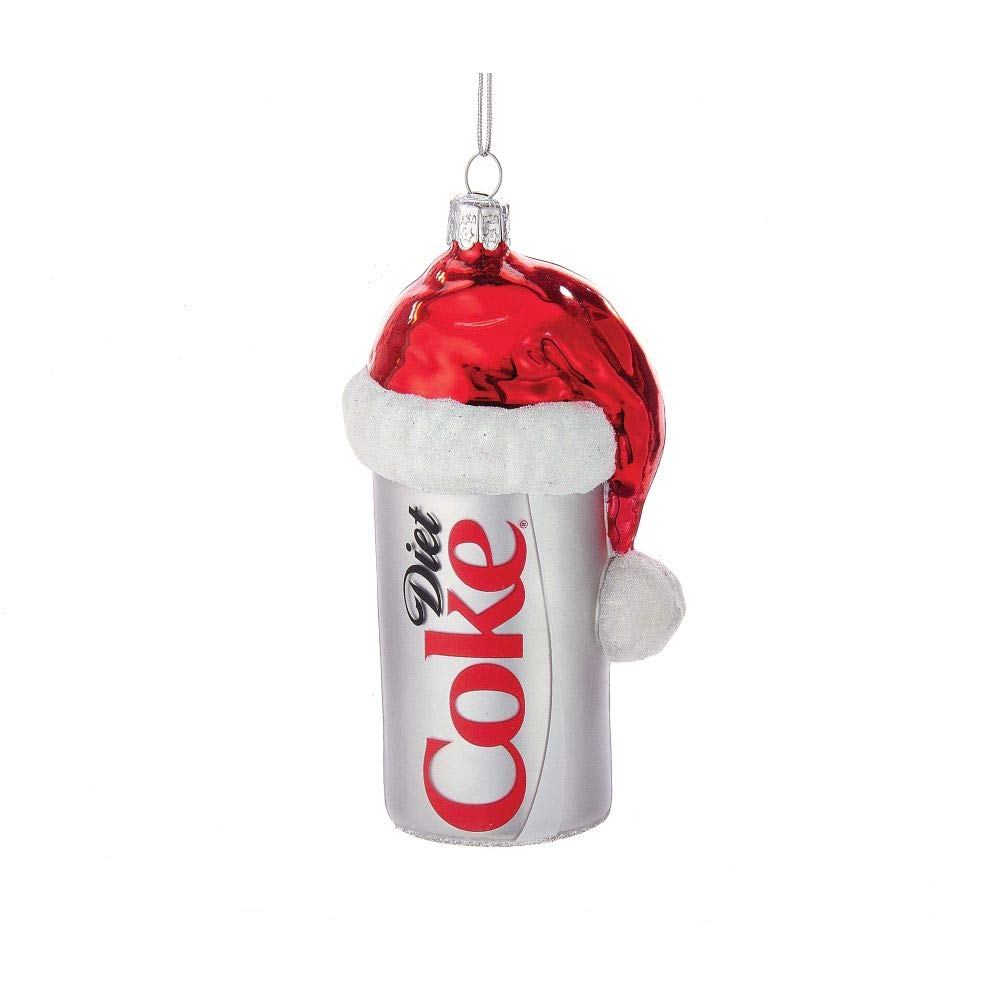 Kurt Adler CC4163 Glass Diet Coke Can Ornament with Santa Hat, 4.5"