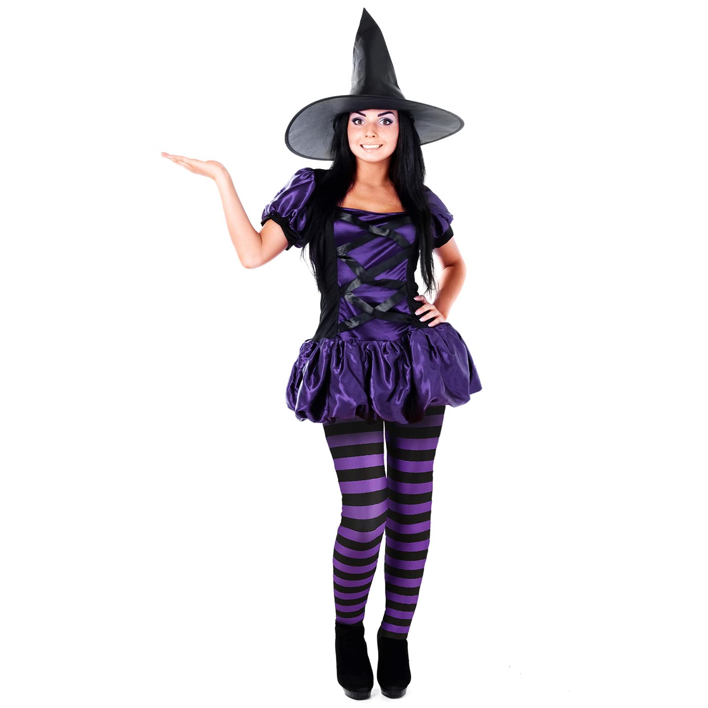 HDE Funny Printed Leggings Digital Print Black Purple Witch Tights - XL