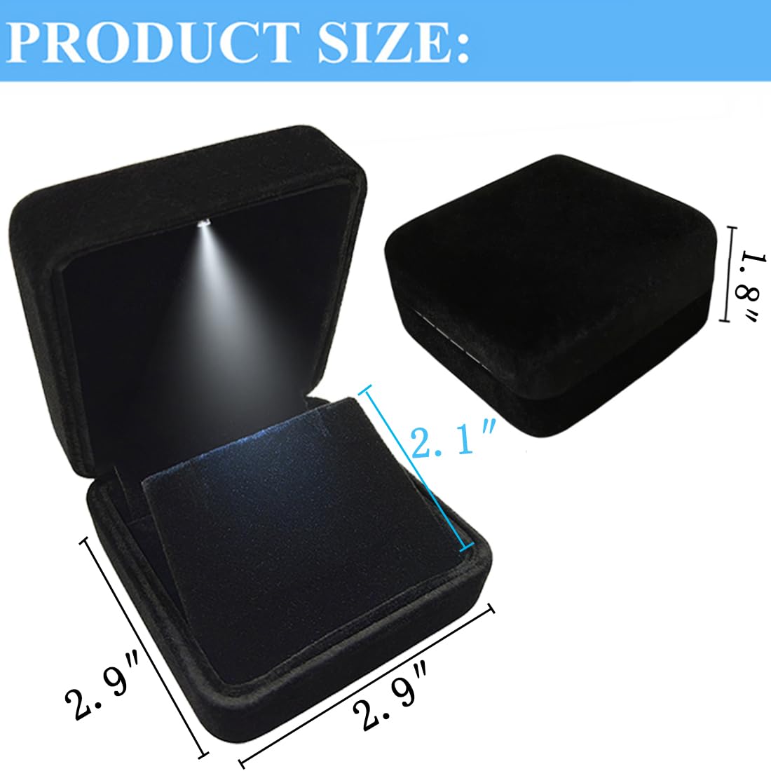 GBYAN Velvet Earring Box with LED Light, Stud Earring Gift Box Jewelry Display Case for Proposal,Engagement, Wedding and Birthday,Black