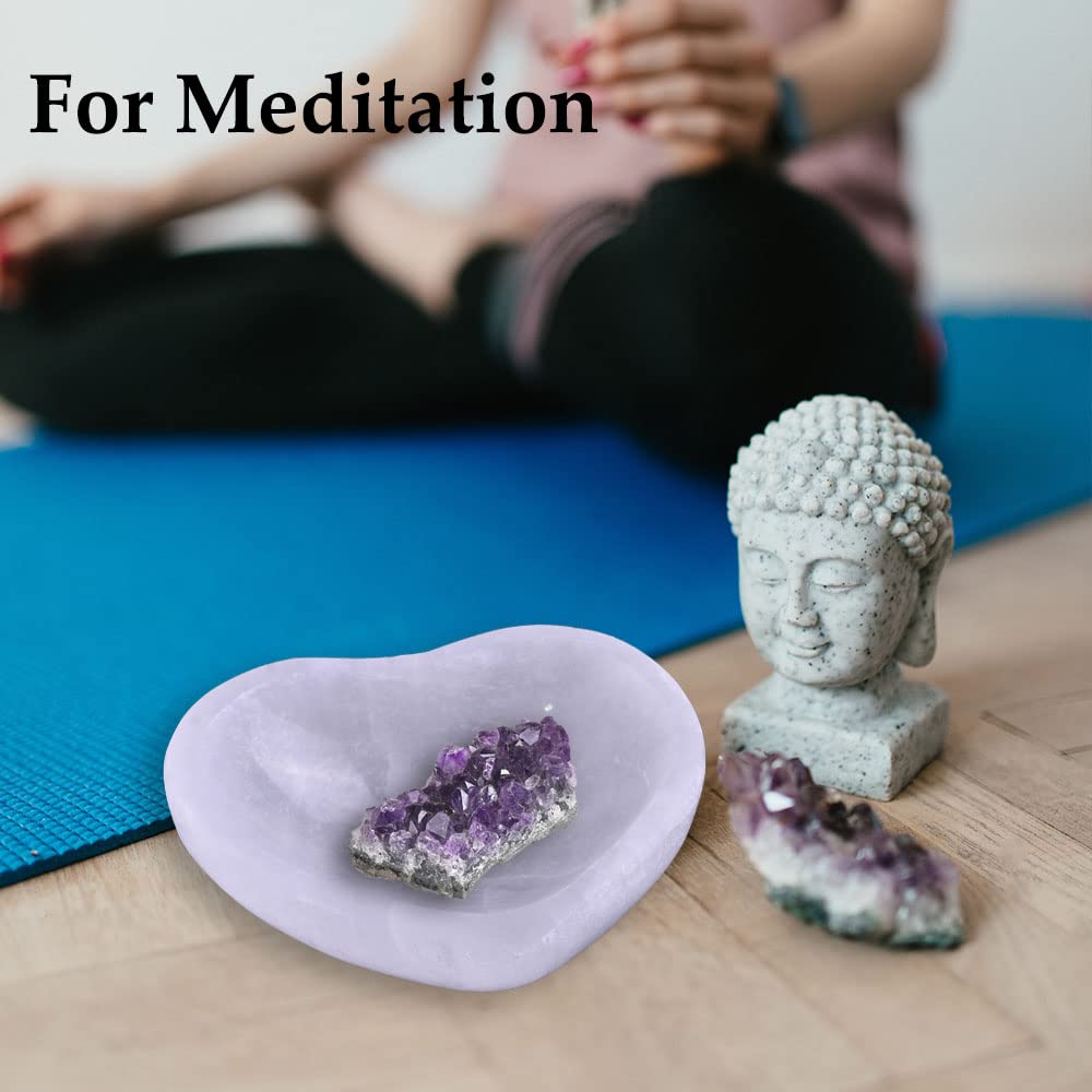 JIC Gem Heart Shape Selenite Crystal Bowl Moroccan Selenite Plate for Cleansing and Recharging Crystals and Healing Stones 4 Inch