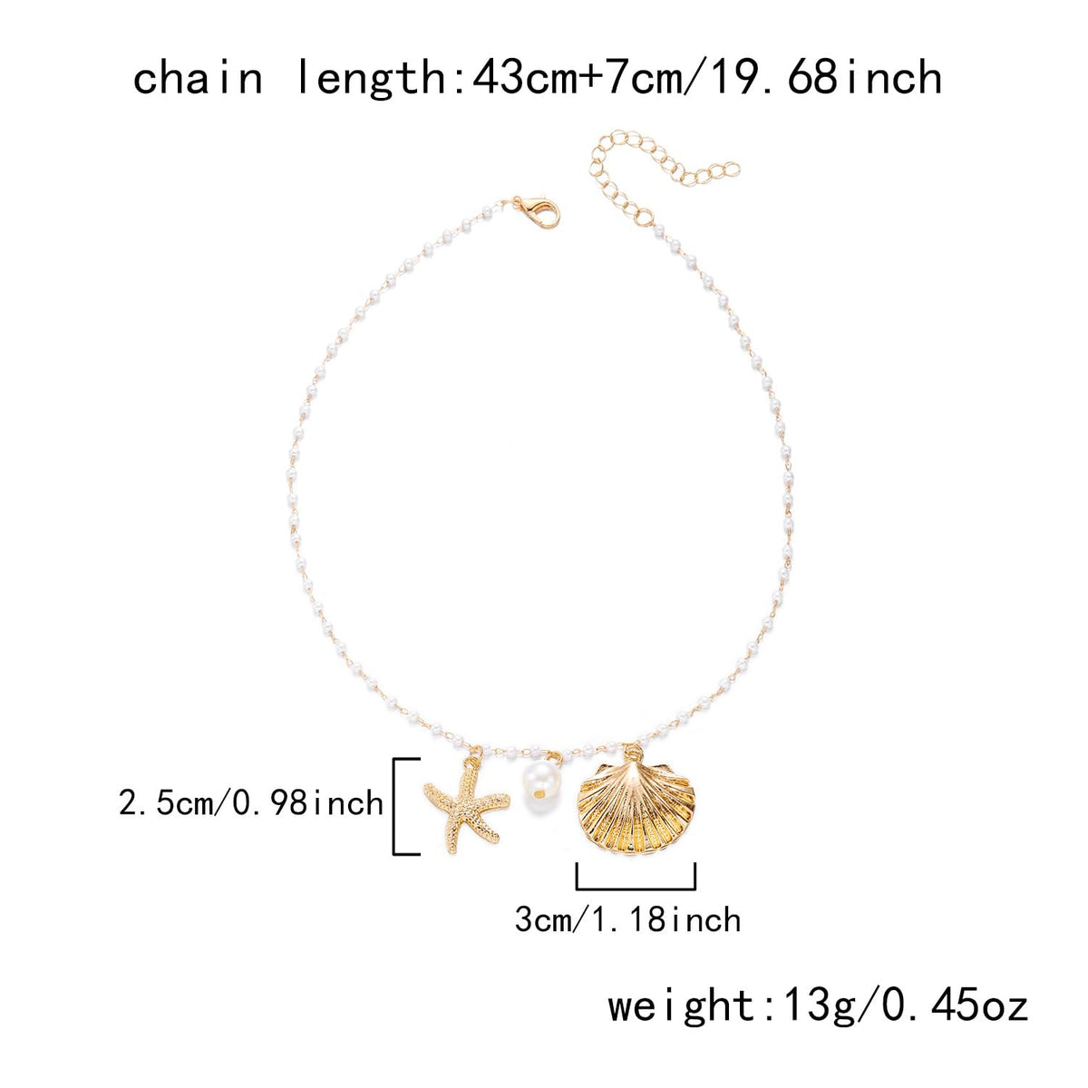 Gold Starfish Seashell Pearl Necklace for Women Gold Pearl Beaded Choker Necklace Summer Boho Starfish Seashell Charm Pendant Necklaces Beach Mermaid Jewelry Accessories