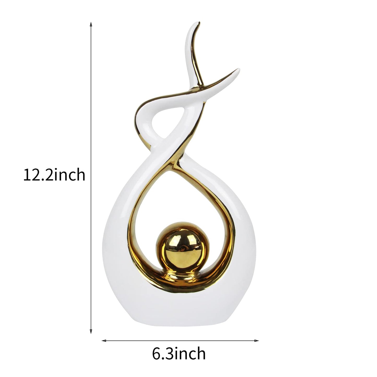 Norrclp Home Decor Modern Abstract Art Ceramic Statue Table Decorations for Dining Room Living Room Office Centerpiece (White and Gold, Large)