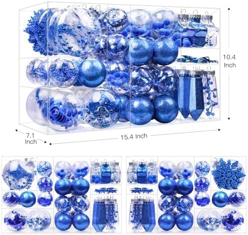 SHareconn 86PCS Christmas Balls Ornaments Set,Shatterproof Plastic Clear Decorative Baubles for Xmas Tree Decor Holiday Wedding Party Decoration, Blue
