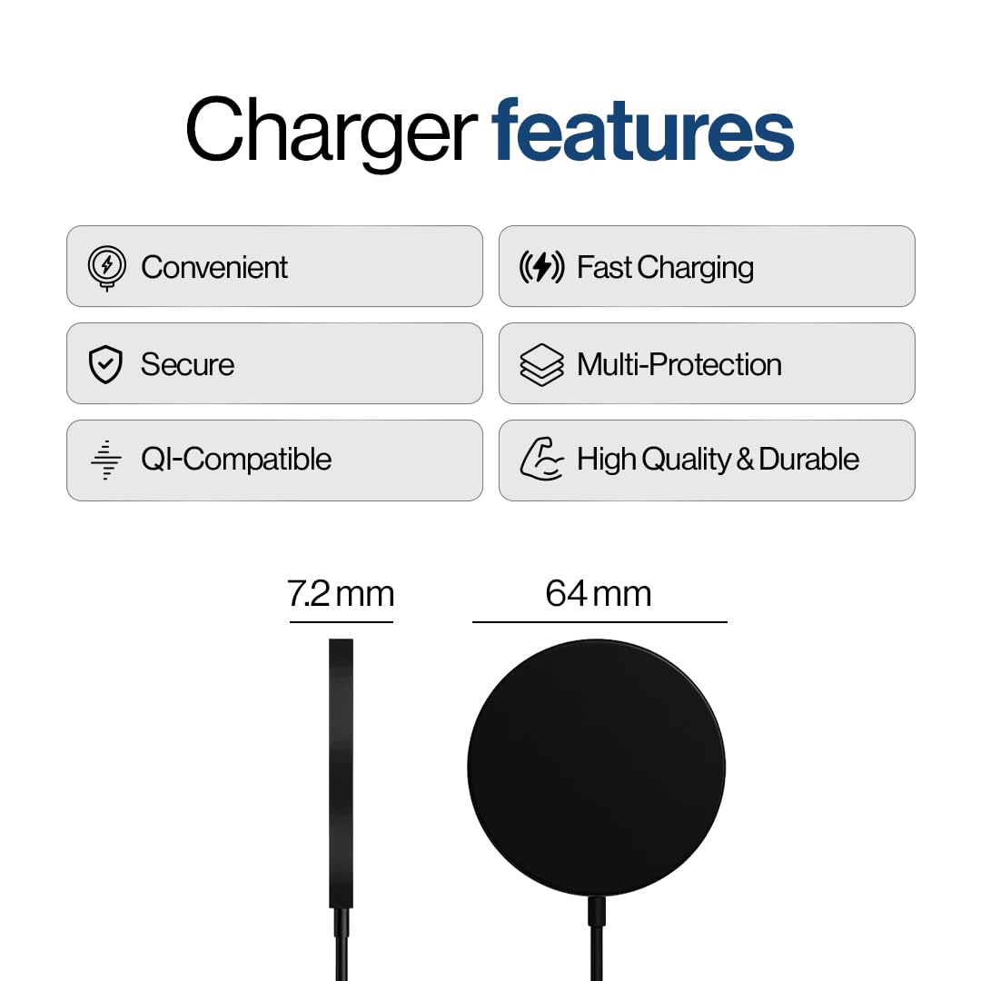 SPOTMINDERS Wireless Charger for iPhone, AirPods, Tracking Card 15W Flat Fast Charging Pad QI Compatible with Samsung, Android, Apple - Magsafe, Non-Slip Surface, Advanced Cooling - No AC Adapter