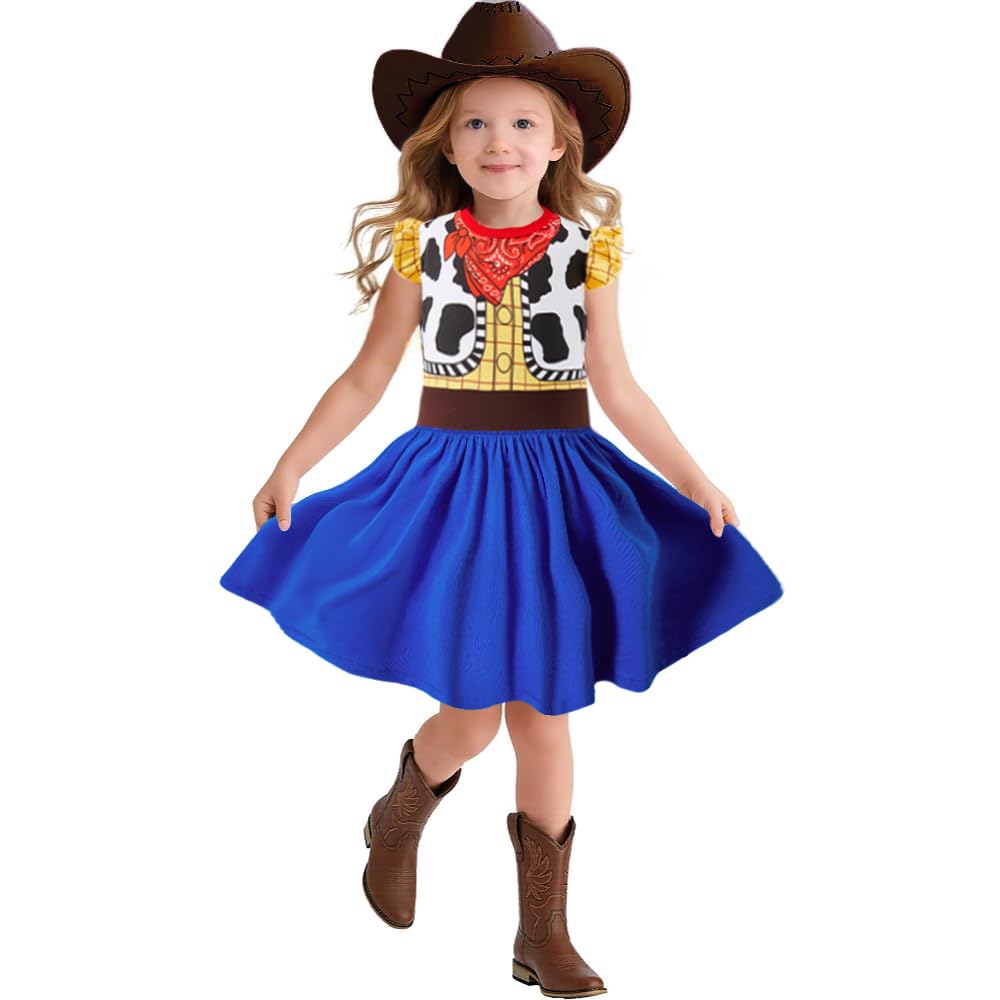 MOMMY'S NEW MAN Toddler Girls Cowgirls Costume with Cow Girl Hat Halloween Party Dress Up 2-6Years (3T)