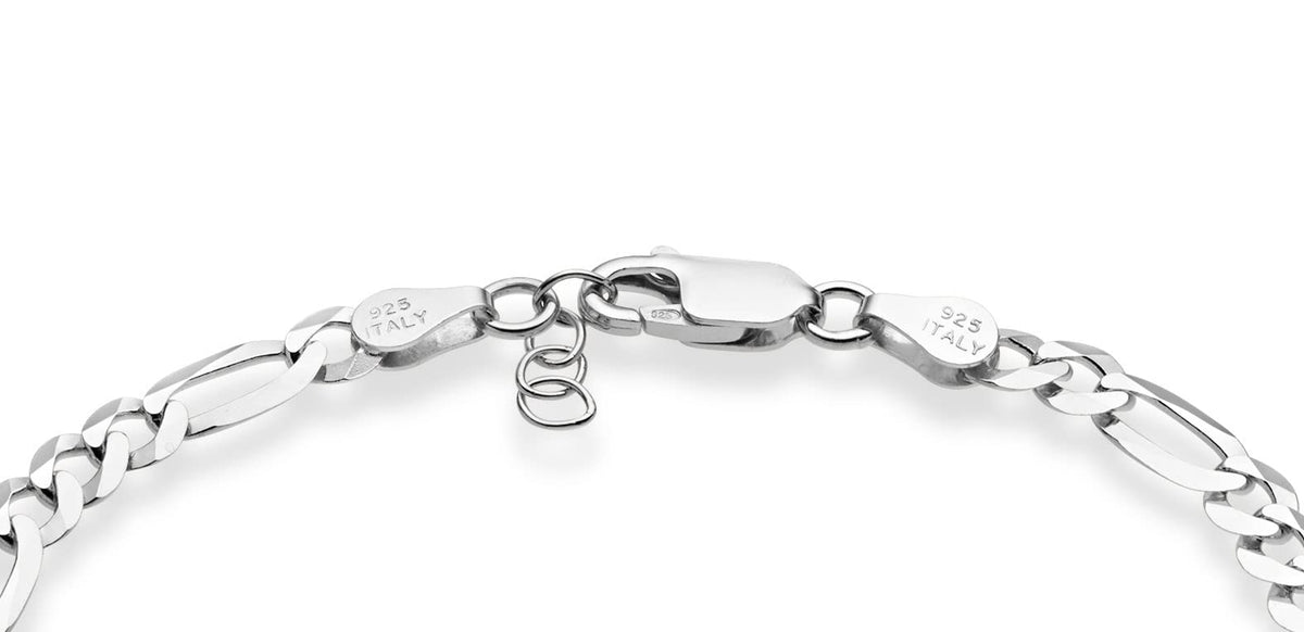 Miabella Solid 925 Sterling Silver Italian 5mm Diamond-Cut Figaro Chain Bracelet for Women Men, Made in Italy (Length 6.5 Inches)