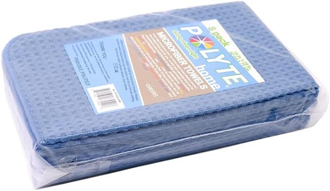 POLYTE Ultra Premium Microfiber Kitchen Dish Hand Towel Waffle Weave, 8 Pack