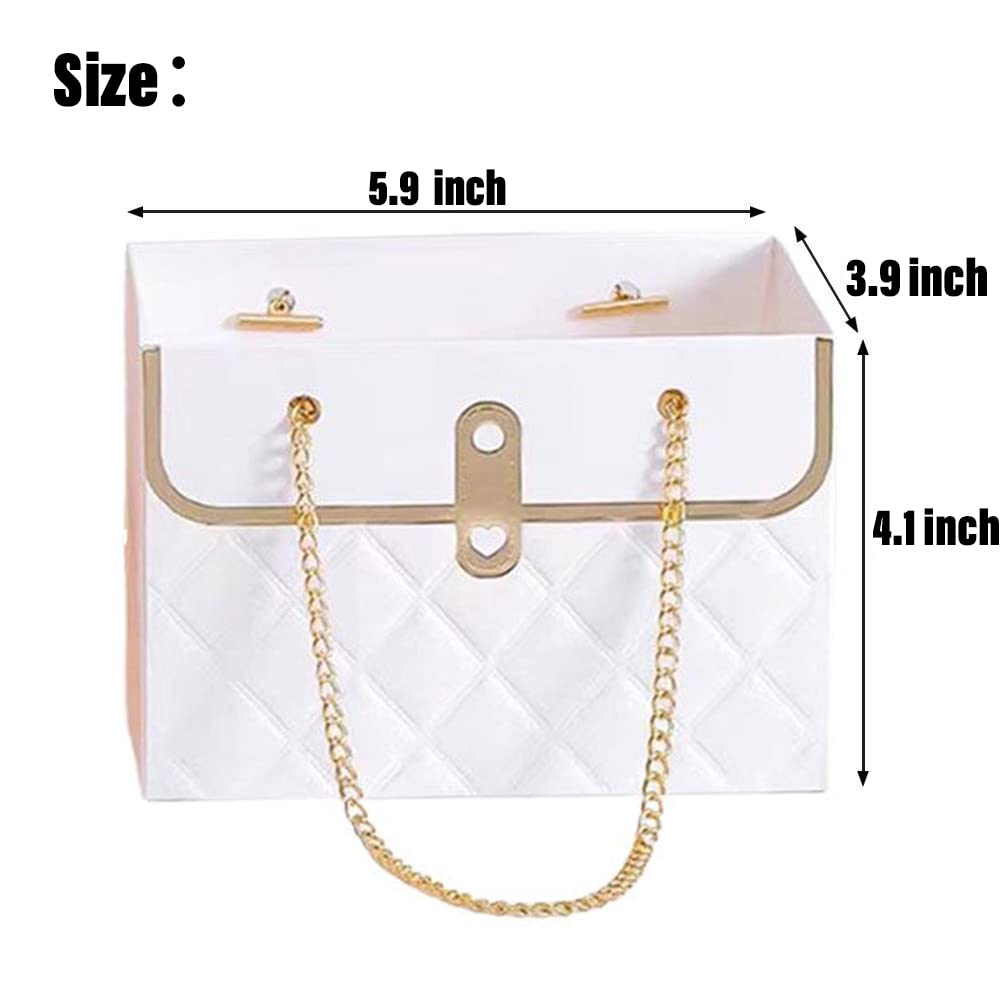 NADUSEP 6pcs Flower Paper Gift Box, Bouquet Storage Bucket Florist Handbag with Metal Chain Gift Case, Flower Boxes for Arrangements Wedding Valentine's Mother's Day Birthday Bridal Shower Graduation Anniversary Thanksgiving Christmas